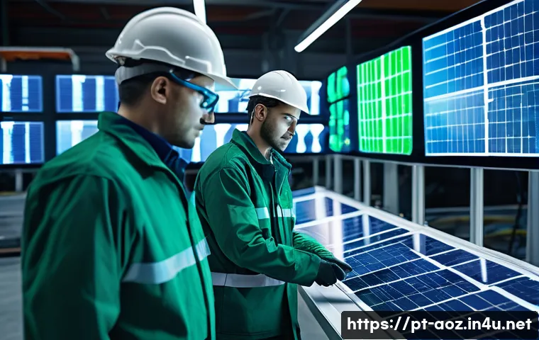 에이지오브제트 에너지 관리법 - A futuristic energy power plant complex at dusk, featuring multiple high-tech solar panels, wind tur...